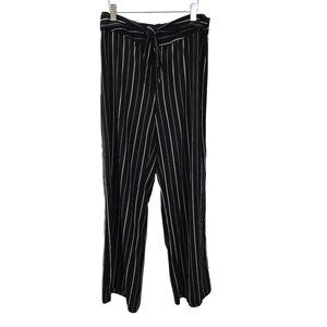 Aqua Striped Wide Leg High Rise Belted Trouser Pants Size Large